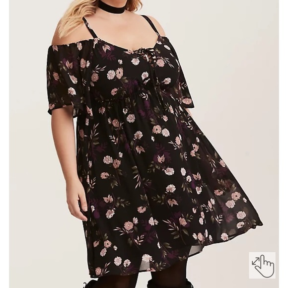 torrid Dresses & Skirts - TORRID MULTI-COLOR FLORAL PRINT CHIFFON LACE UP COLD SHOULDER DRESS 4X